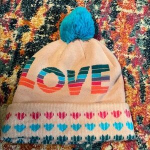 Chaser LOVE pink hearts Pom Pom winter hat